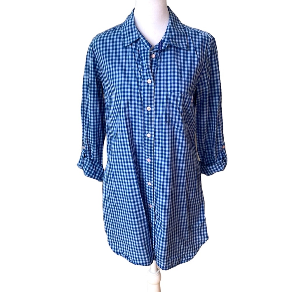 Victorias Secret Blue Gingham Button Down Shirt Sz XS